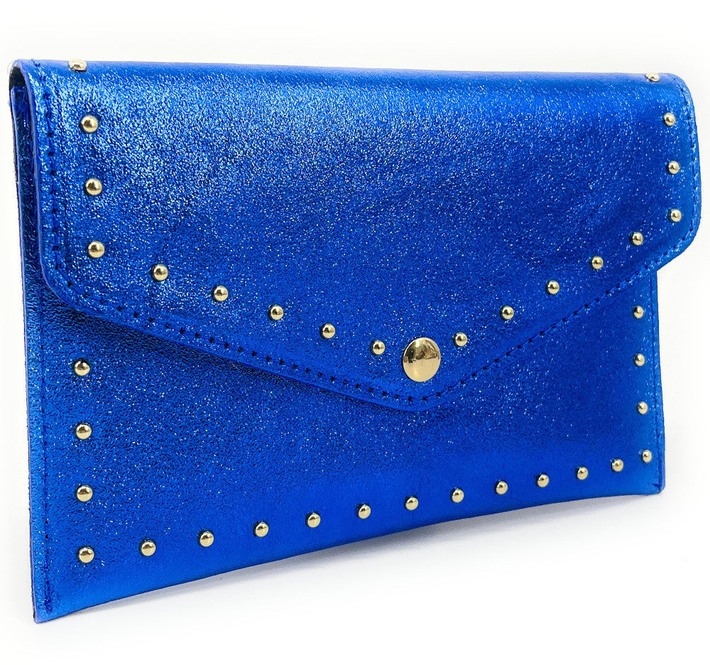 Pochette porte-monnaie en cuir irisé TINA Bleu roi irisé