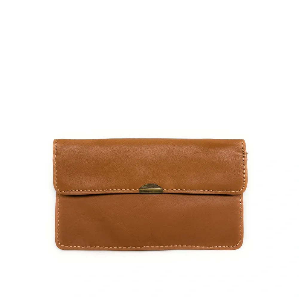 Pochette porte-monnaie en cuir lisse IMPRO Camel foncé