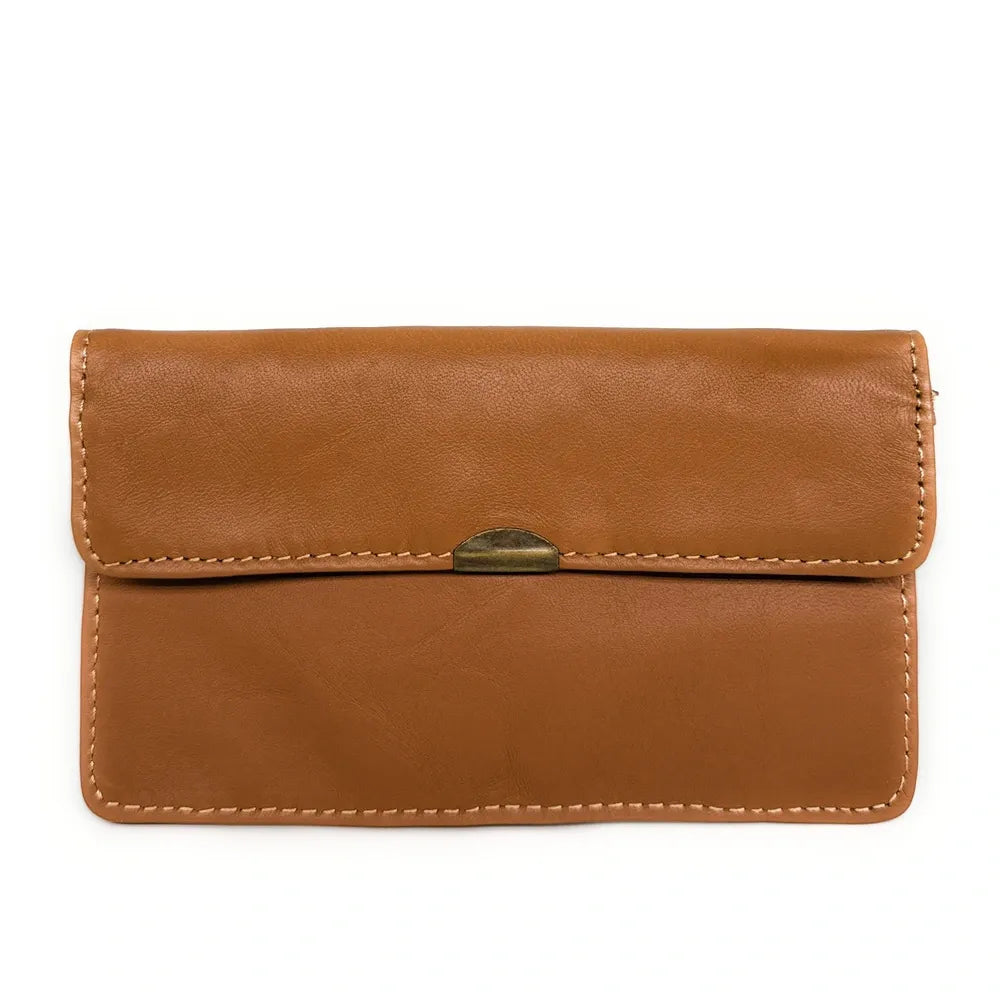 Pochette porte-monnaie en cuir lisse IMPRO Camel foncé