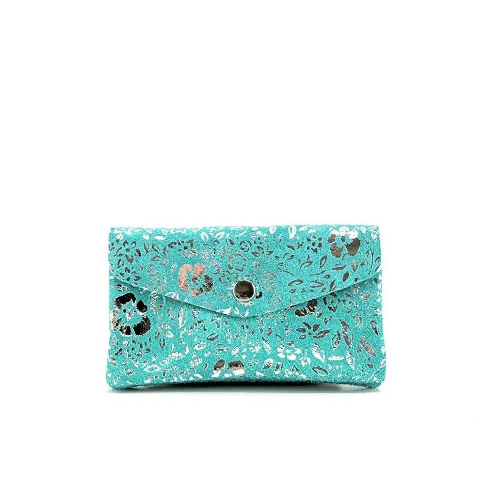 Pochette porte-monnaie en croûte de cuir COMPO BLOOM Bleu des mers du sud
