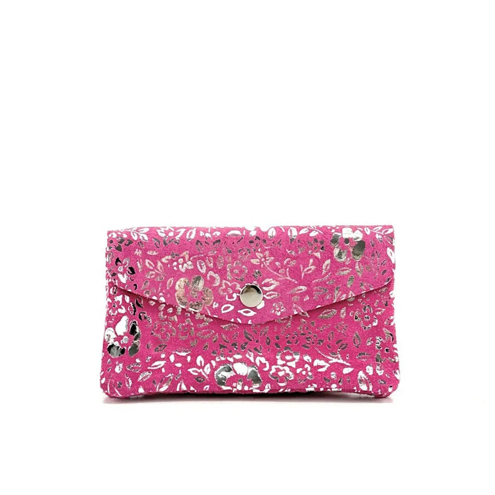 Pochette porte-monnaie en croûte de cuir COMPO BLOOM Rose intense