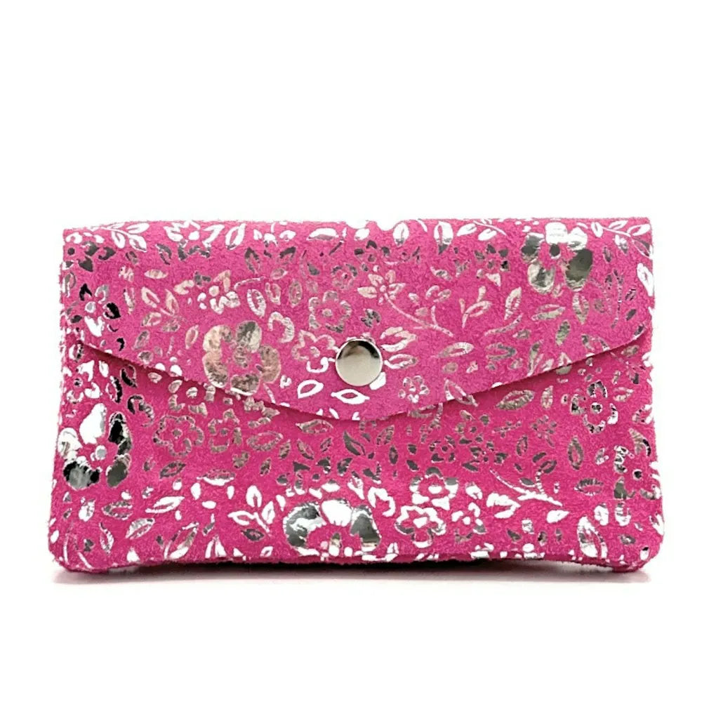 Pochette porte-monnaie en croûte de cuir COMPO BLOOM Rose intense
