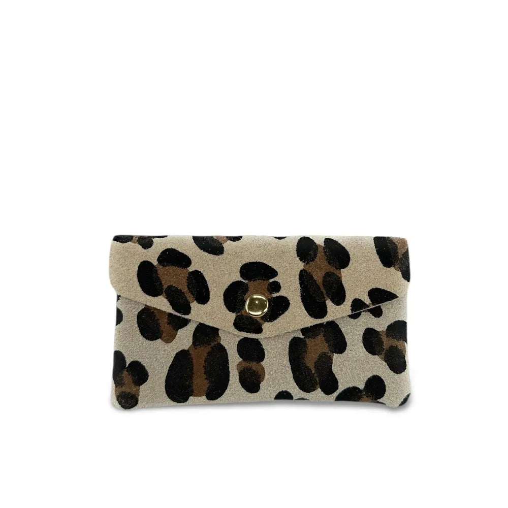 Pochette porte-monnaie en croûte de cuir COMPO SUEDE LEO Léopard taupe clair