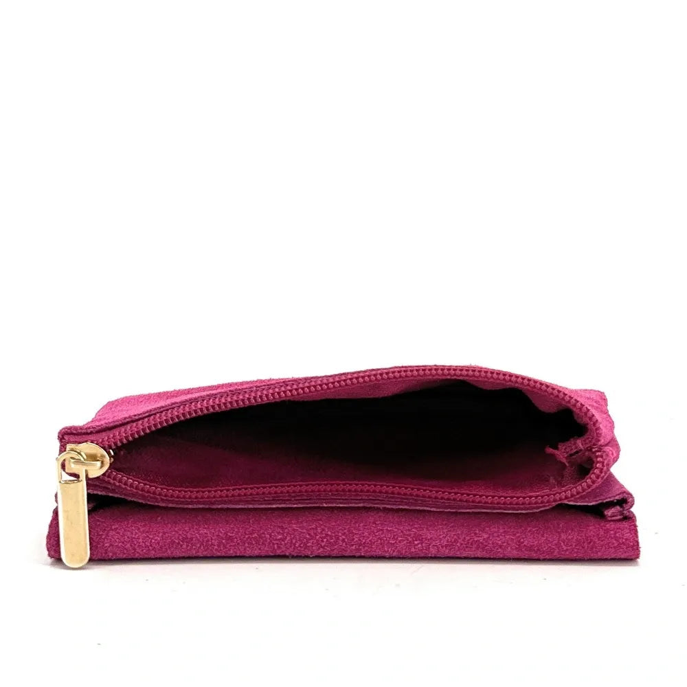 Pochette porte-monnaie en croûte de cuir COMPO SUEDE Rose fuchsia