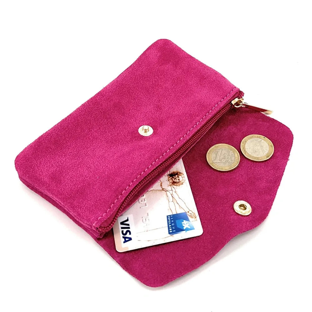 Pochette porte-monnaie en croûte de cuir COMPO SUEDE Rose fuchsia