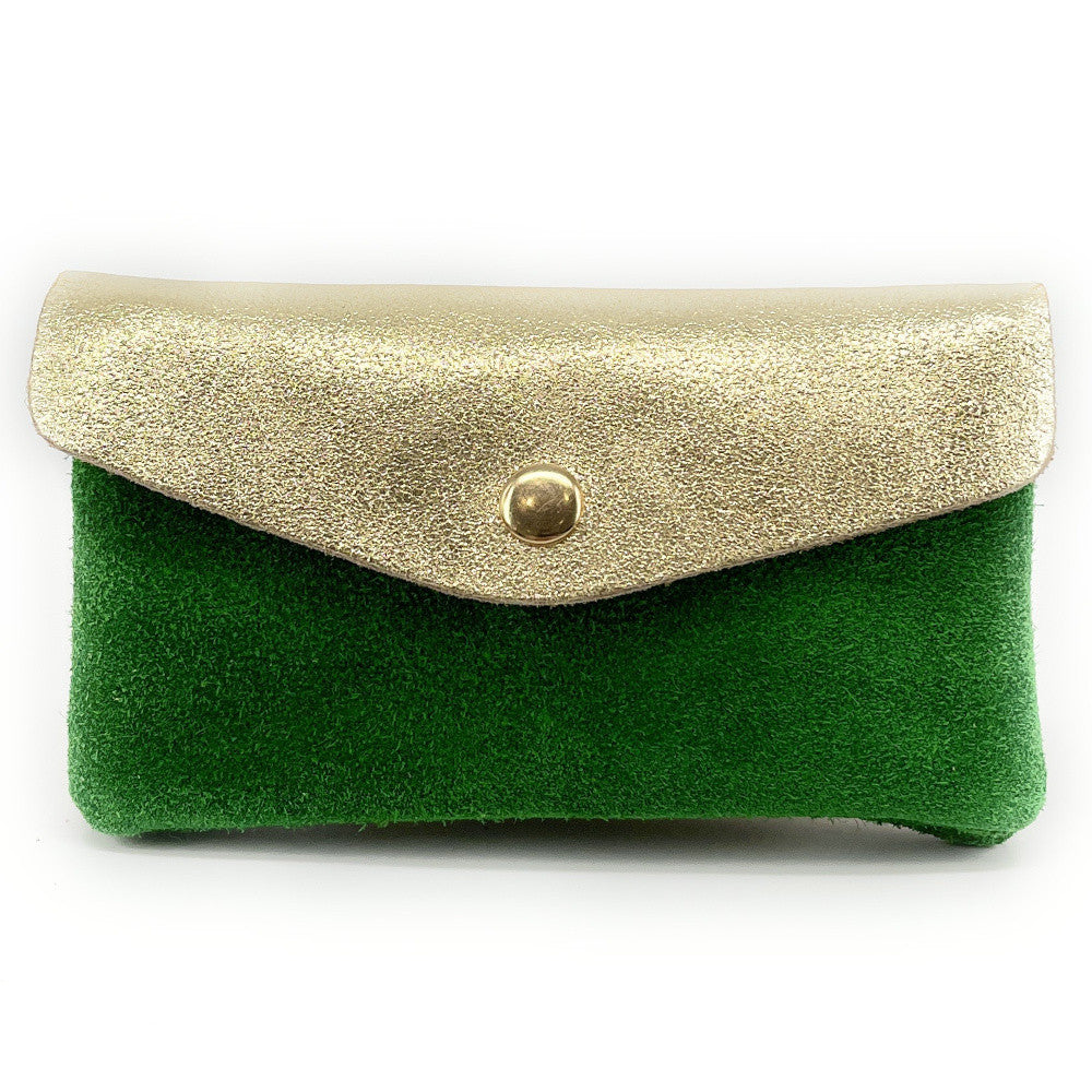 Pochette porte-monnaie en daim et cuir irisé COMBI Vert anglais