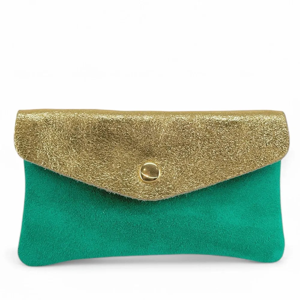 Pochette porte-monnaie en daim et cuir irisé COMBI Vert menthe