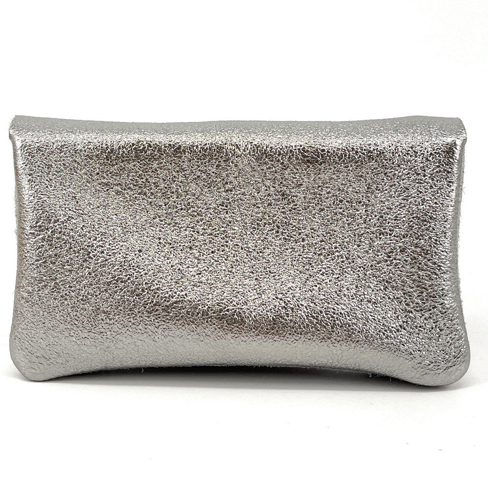 Pochette porte-monnaie en daim et cuir irisé COMBI Gris clair