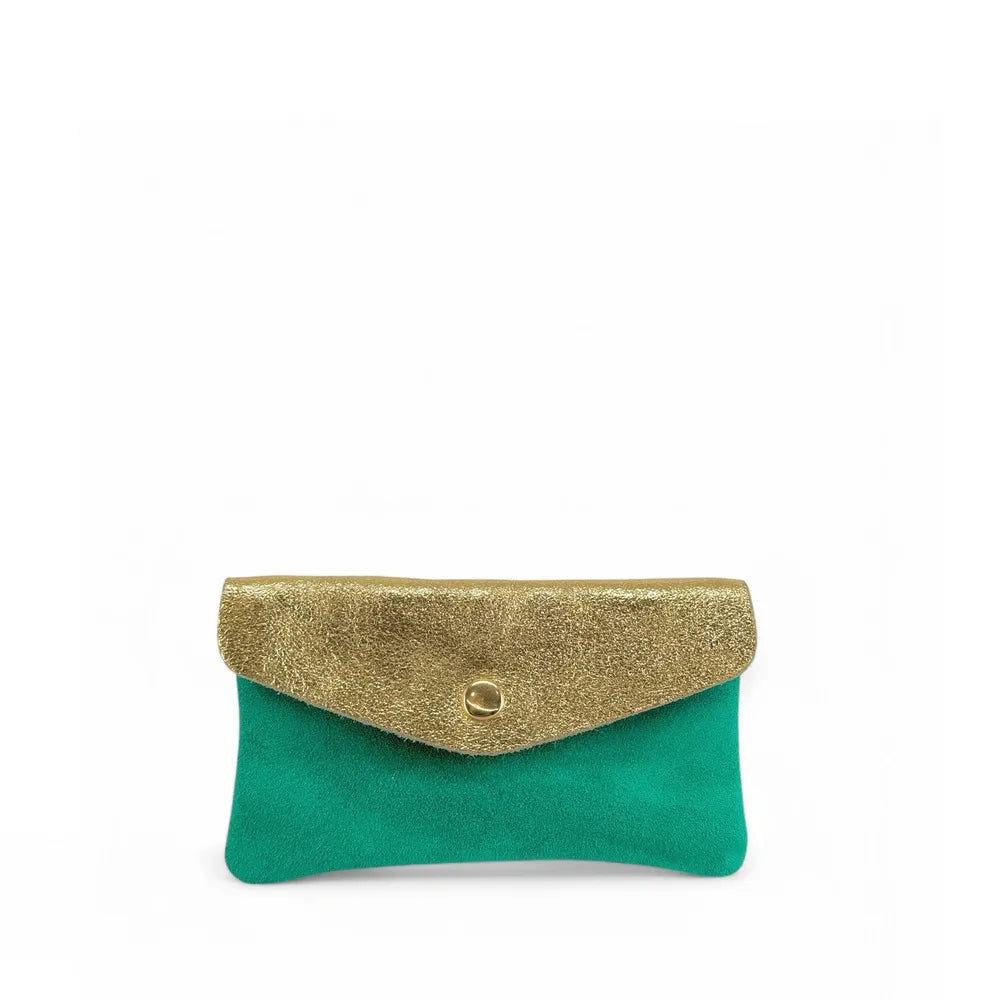 Pochette porte-monnaie en daim et cuir irisé COMBI Vert menthe