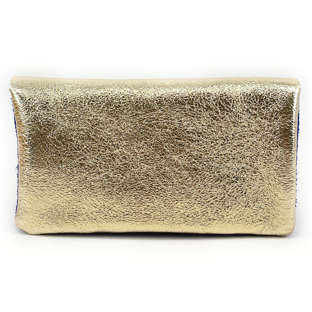 Pochette porte-monnaie en daim et cuir irisé COMBI Bleu roi