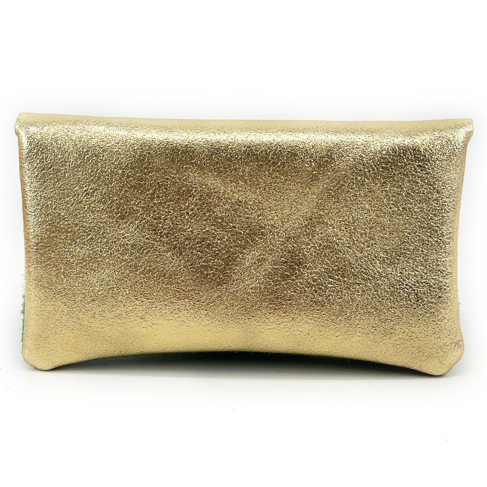 Pochette porte-monnaie en daim et cuir irisé COMBI Vert anglais