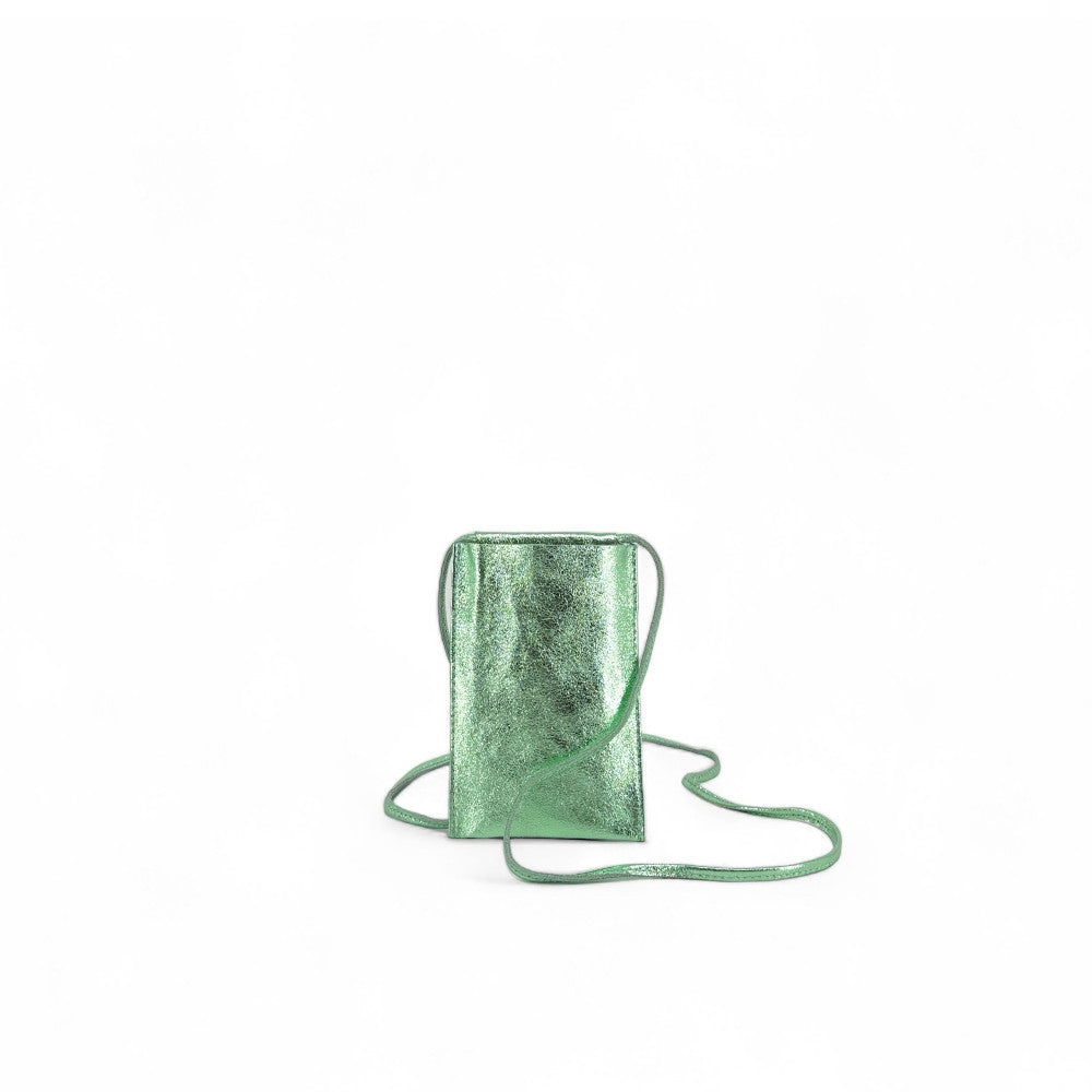 Pochette téléphone en cuir irisé EASY Menthe givrée