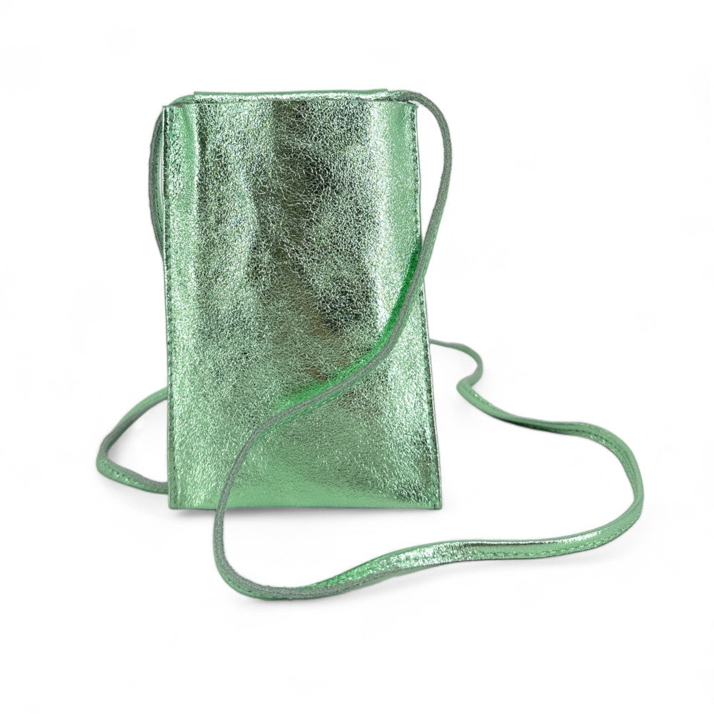 Pochette téléphone en cuir irisé EASY Menthe givrée
