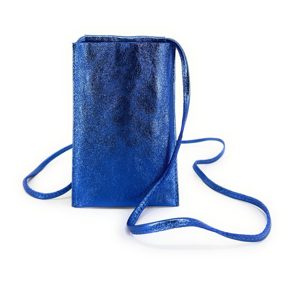 Pochette téléphone en cuir irisé EASY Bleu roi irisé