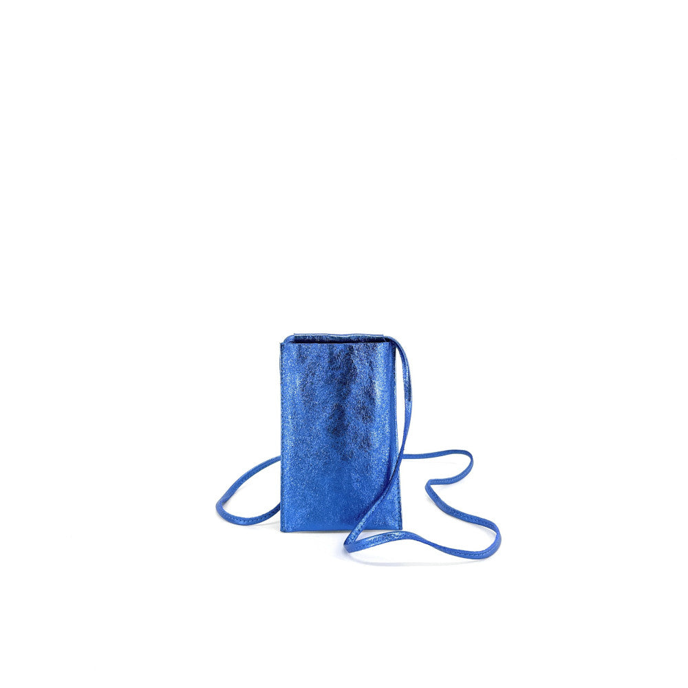 Pochette téléphone en cuir irisé EASY Bleu roi irisé