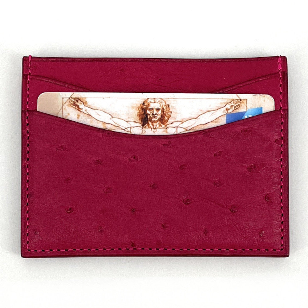 Porte-cartes cuir d'autruche édition Haute-couture Framboise Framboise