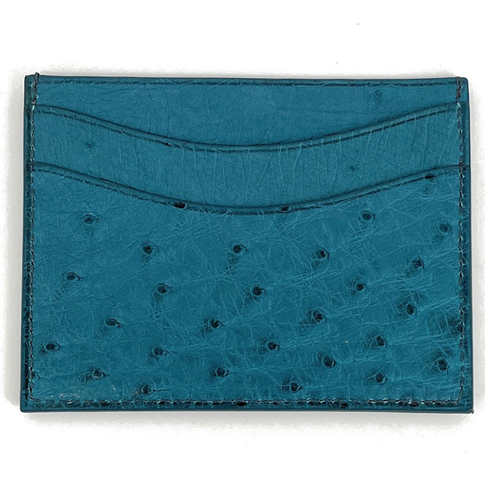 Porte-cartes cuir d'autruche édition Haute-couture Bleu canard Bleu vert canard