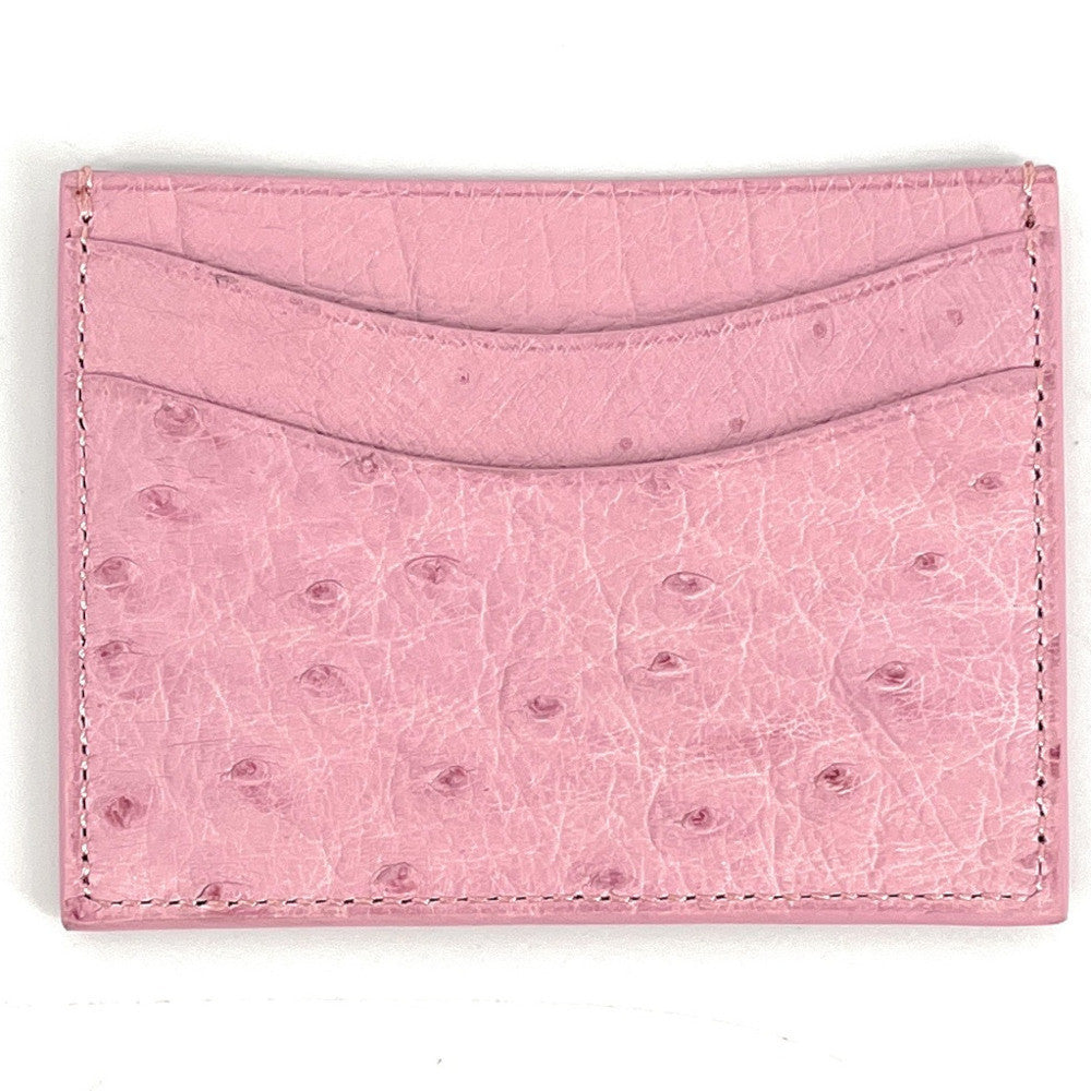 Porte-cartes cuir d'autruche édition Haute-couture Rose Pâle Rose bonbon
