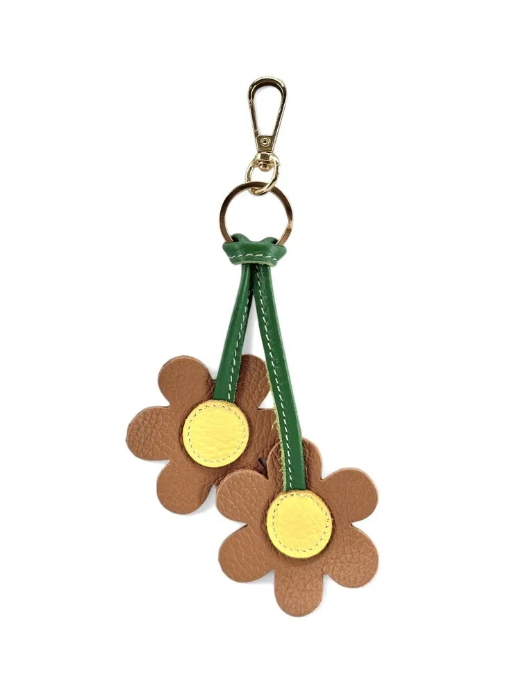 Porte-clés en cuir grainé FLOWA POWA Camel