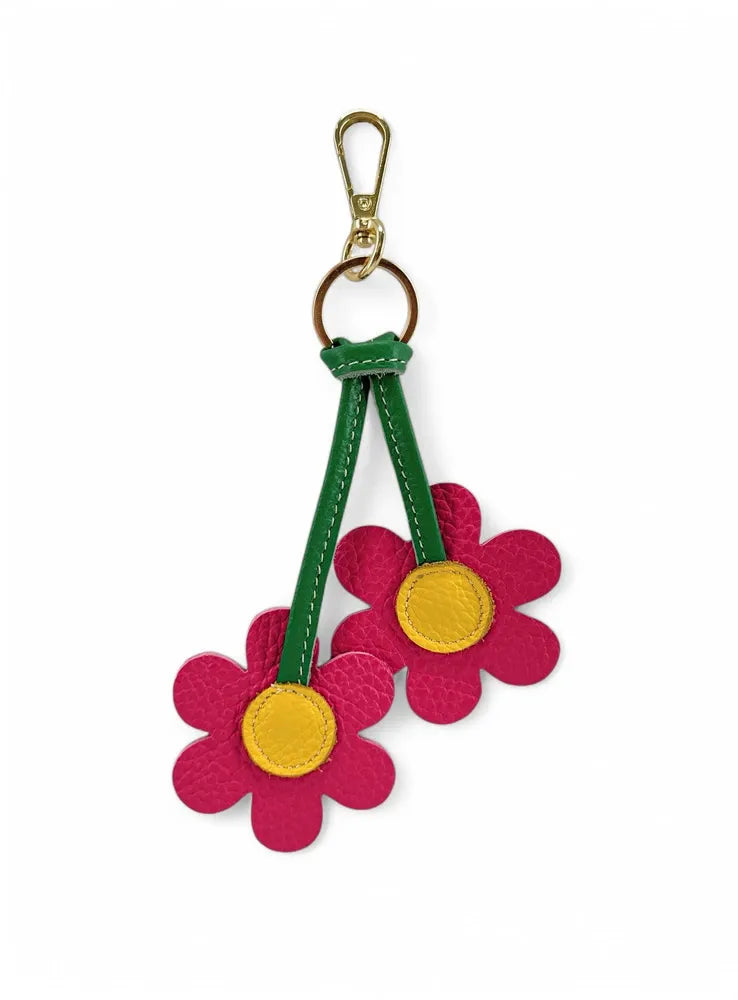 Porte-clés en cuir grainé FLOWA POWA Rose intense