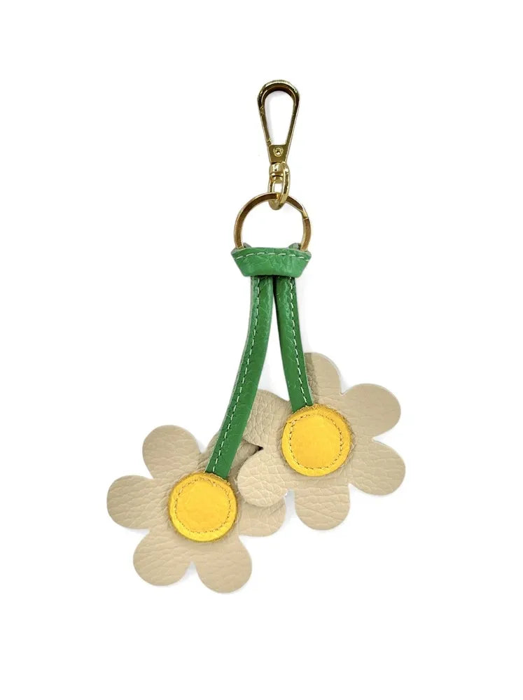 Porte-clés en cuir grainé FLOWA POWA Taupe clair