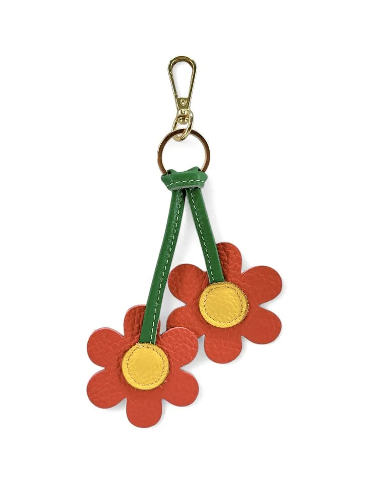 Porte-clés en cuir grainé FLOWA POWA Rouge coquelicot