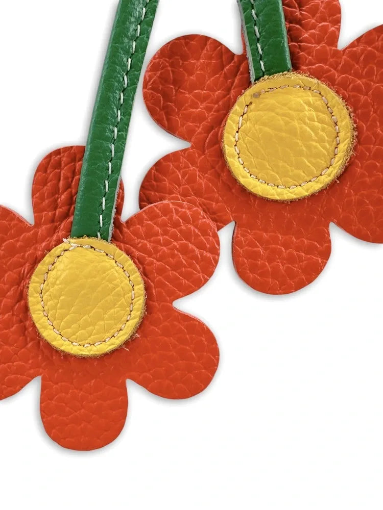 Porte-clés en cuir grainé FLOWA POWA Rouge coquelicot
