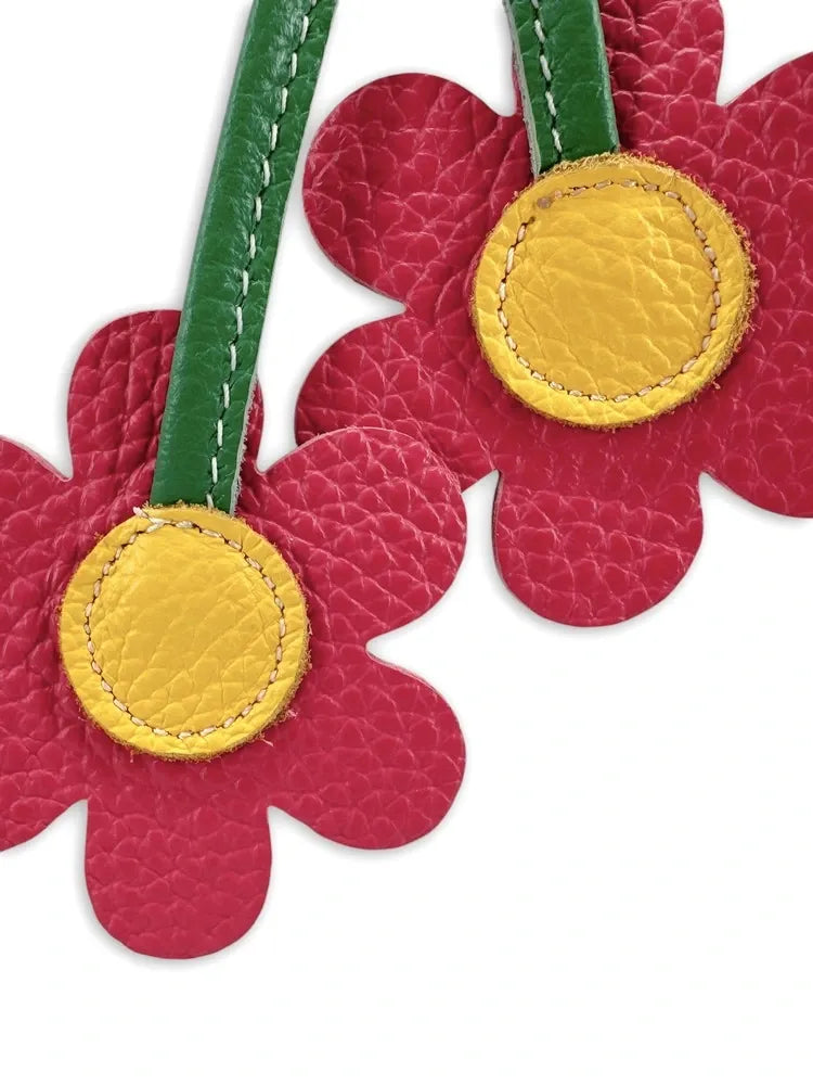 Porte-clés en cuir grainé FLOWA POWA Rose intense