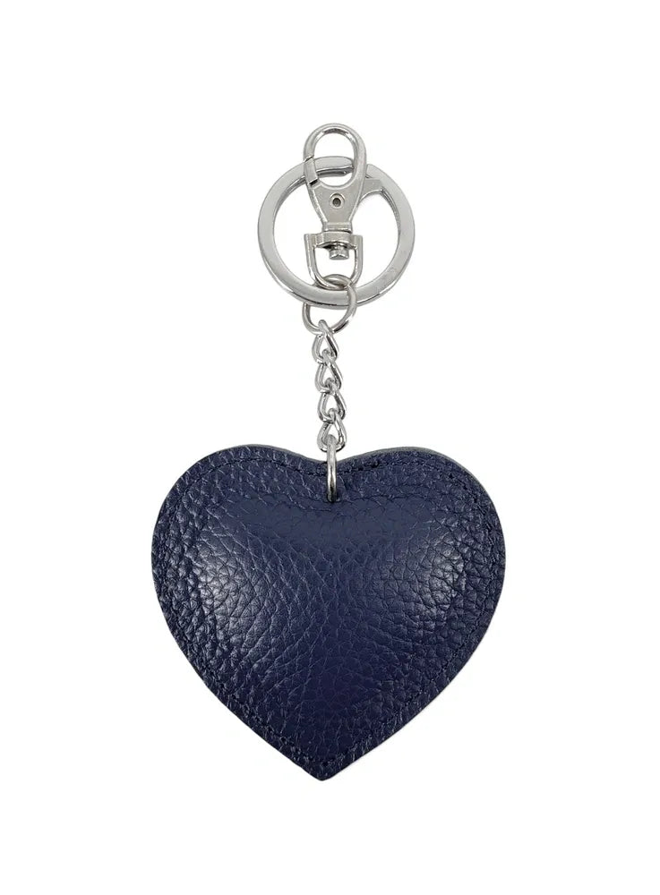 Porte-clés en cuir grainé COEUR SILVER Bleu marine