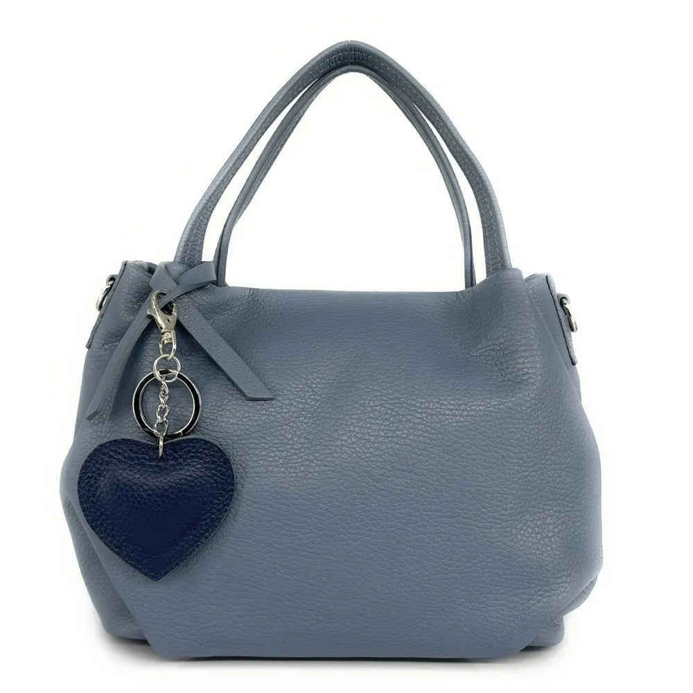 Porte-clés en cuir grainé COEUR SILVER Bleu marine