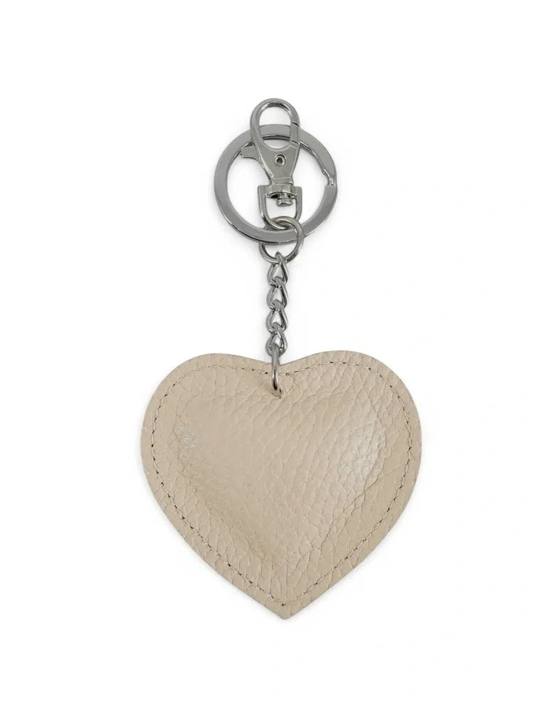 Porte-clés en cuir grainé COEUR SILVER Taupe clair