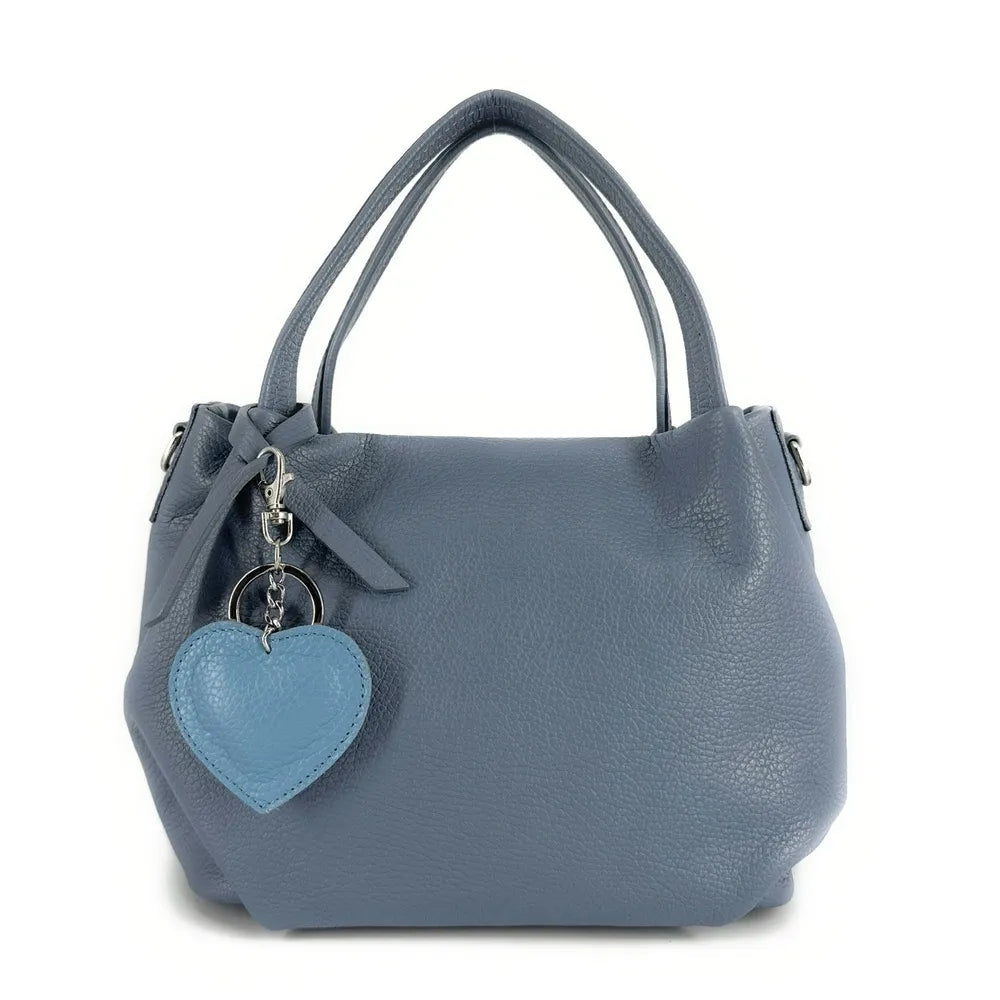 Porte-clés en cuir grainé COEUR SILVER Bleu turquoise