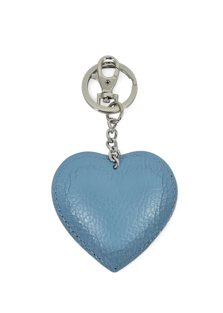 Porte-clés en cuir grainé COEUR SILVER Bleu turquoise