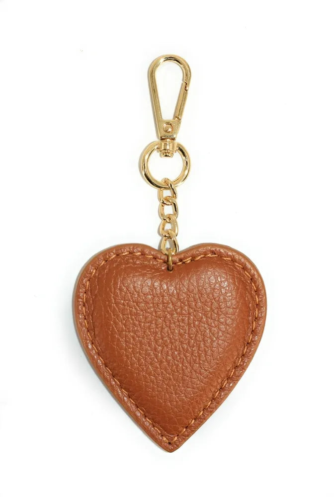 Porte-clés en cuir grainé COEUR Camel
