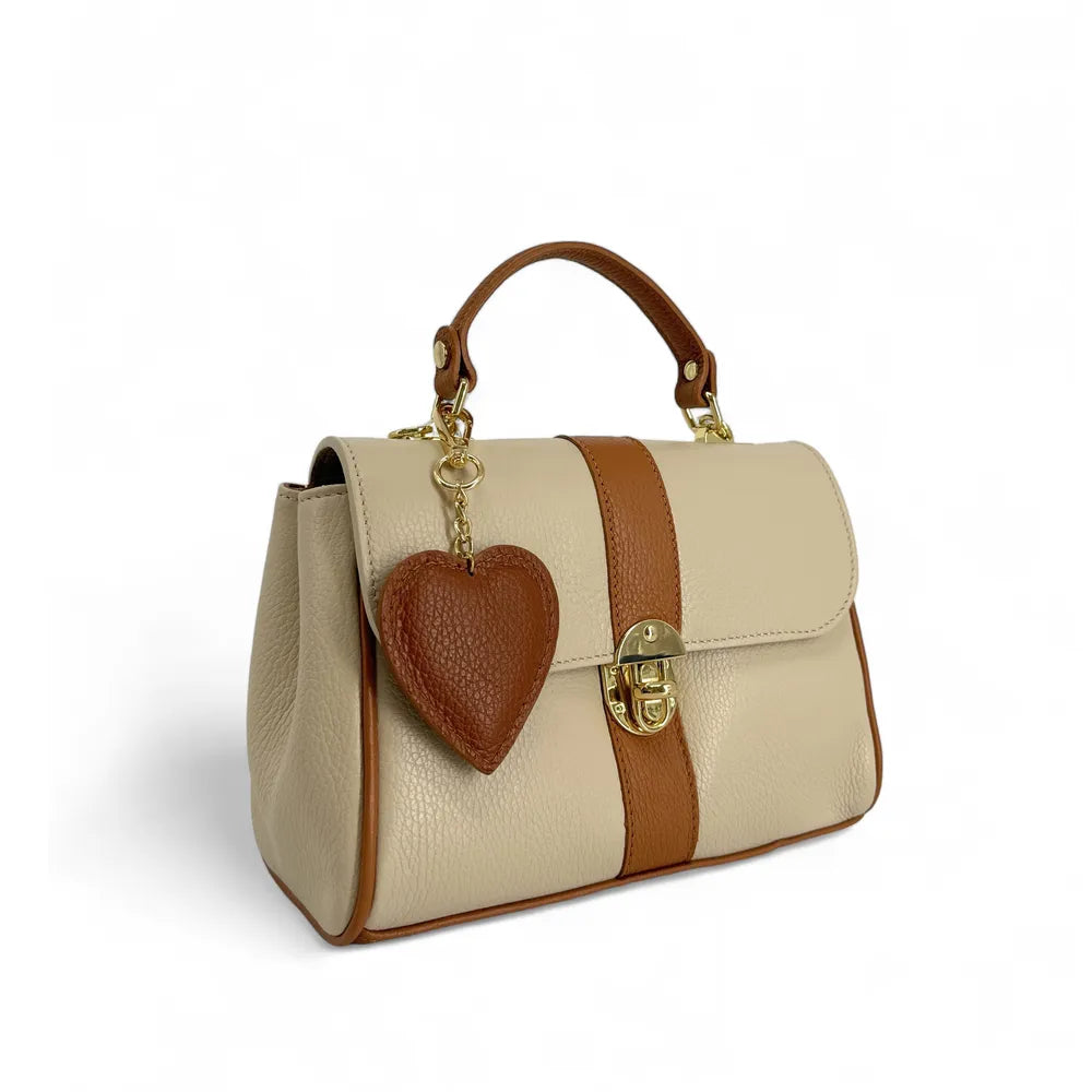 Porte-clés en cuir grainé COEUR Camel