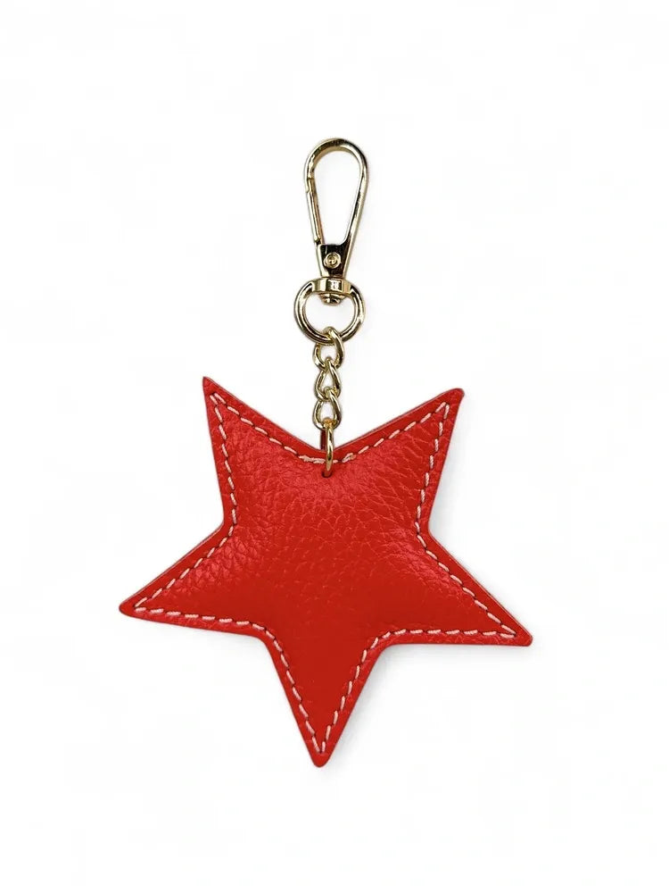 Porte-clés en cuir grainé ETOILE Rouge garance