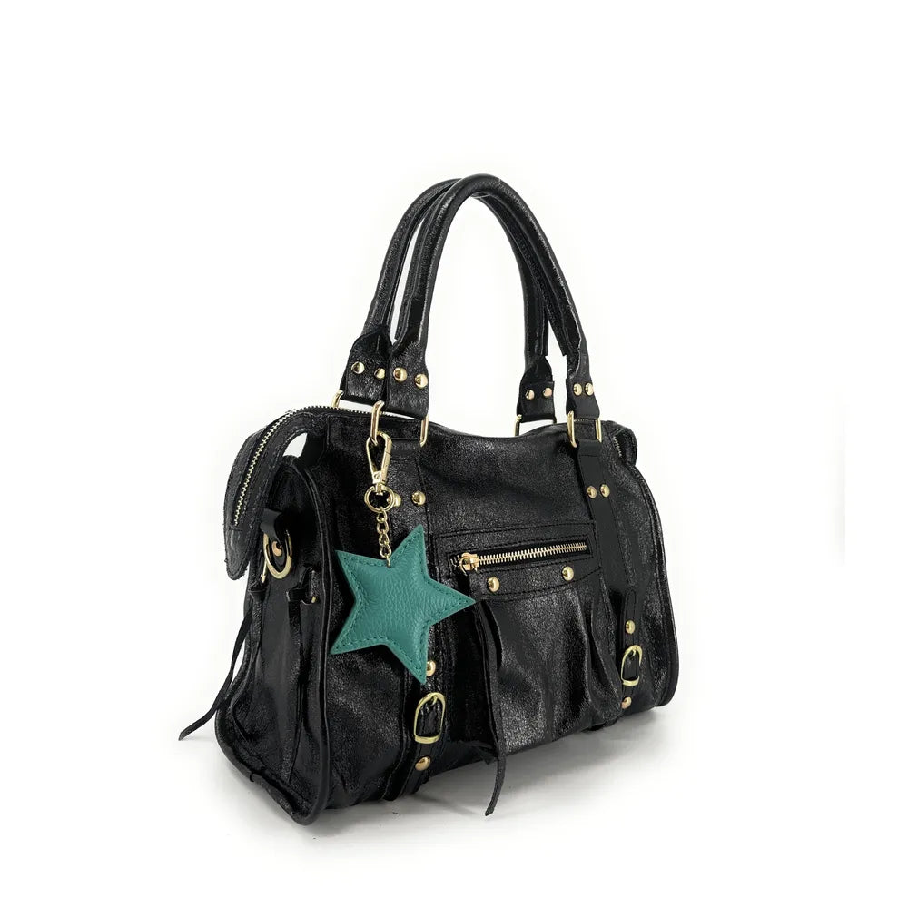 Porte-clés en cuir grainé ETOILE Bleu turquoise