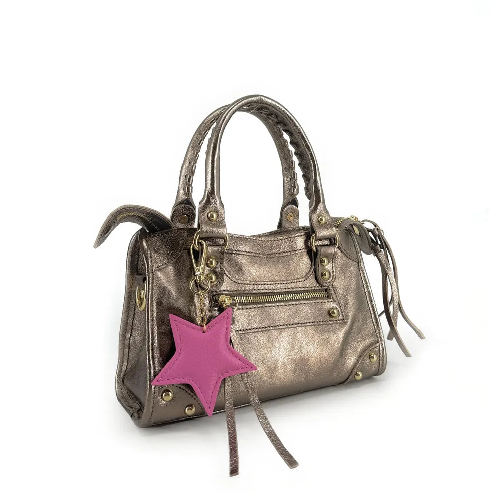 Porte-clés en cuir grainé ETOILE Rose intense