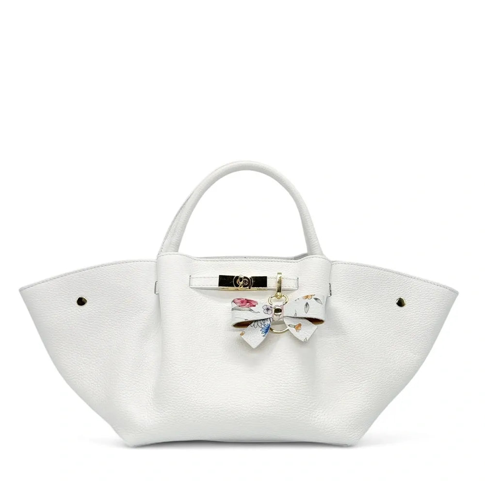 Porte-clés en cuir grainé FARFALA Flower blanc
