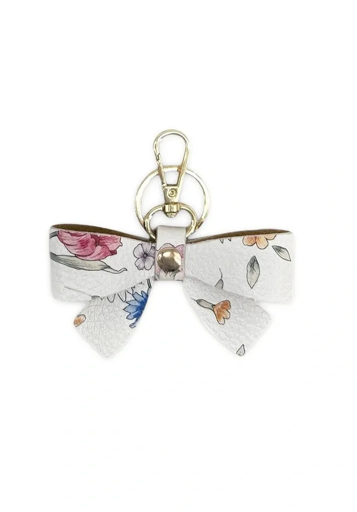 Porte-clés en cuir grainé FARFALA Flower blanc