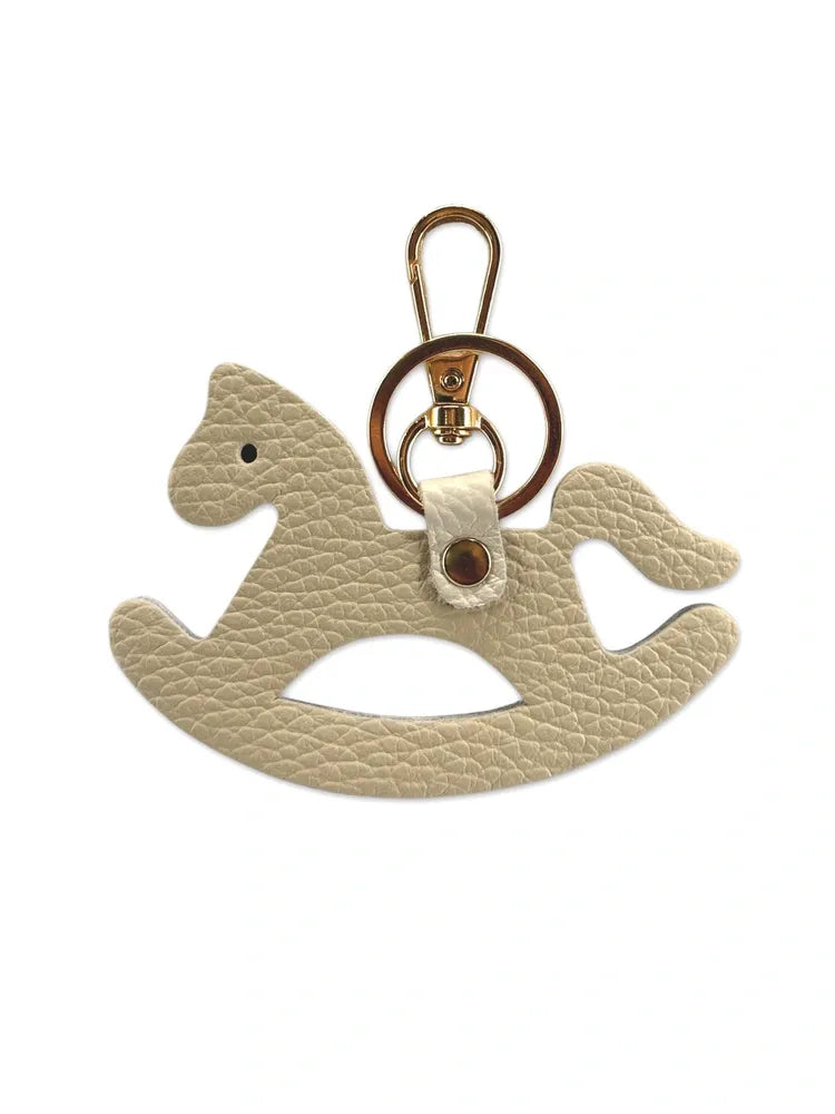 Porte-clés en cuir grainé ROCKY PONY Taupe clair