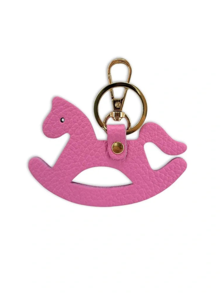 Porte-clés en cuir grainé ROCKY PONY Rose