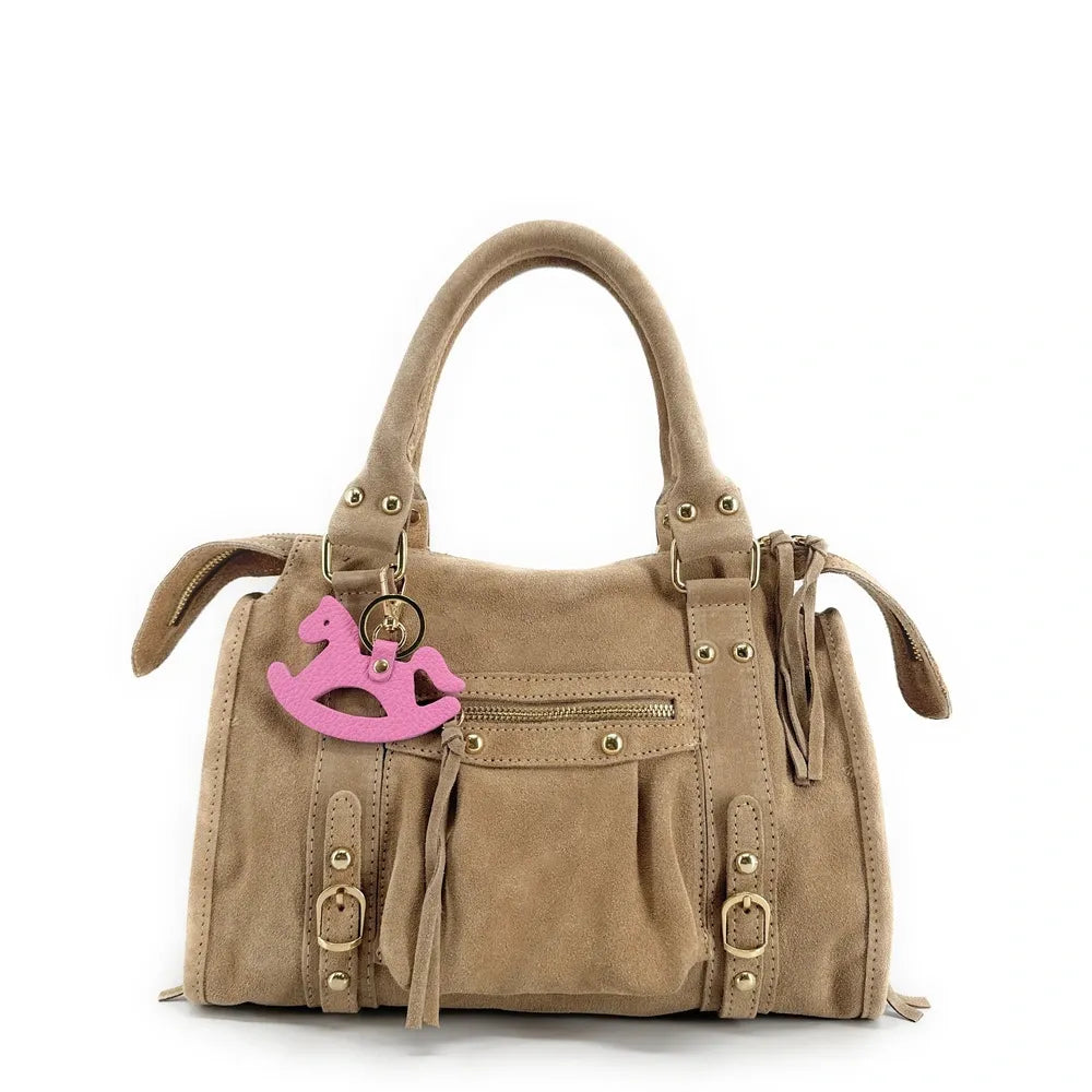 Porte-clés en cuir grainé ROCKY PONY Rose