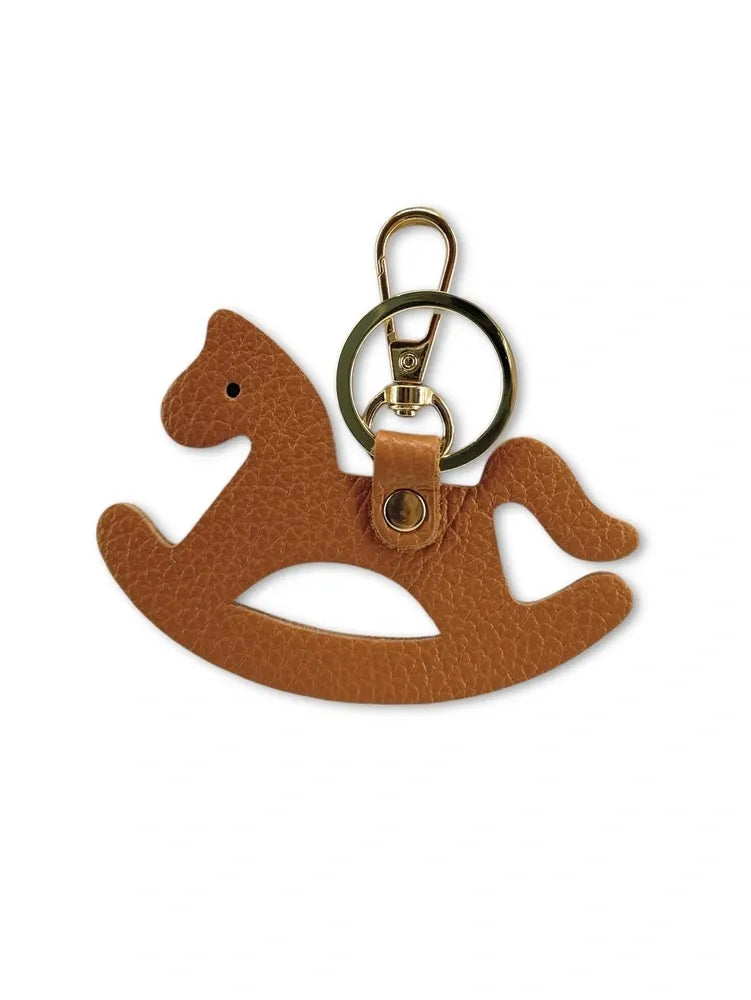 Porte-clés en cuir grainé ROCKY PONY Camel foncé