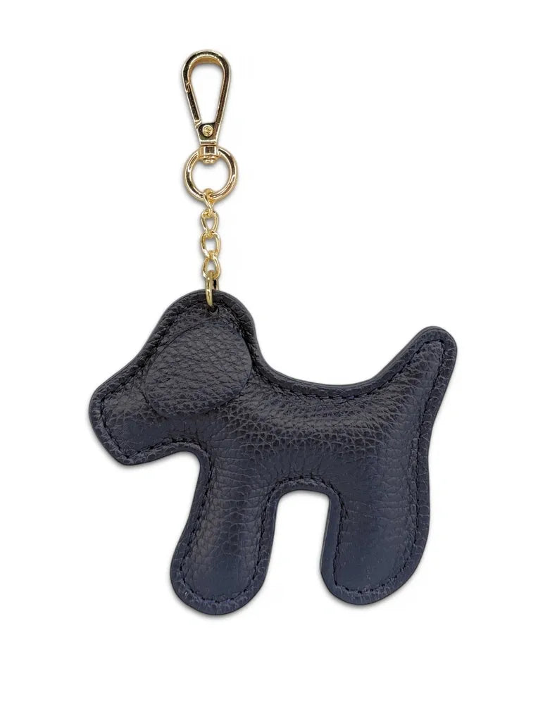 Porte-clés en cuir grainé WOUF Bleu marine