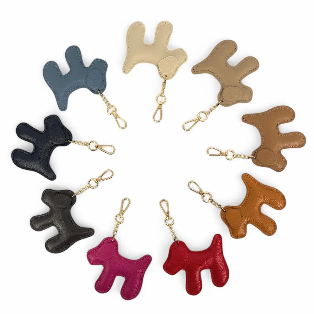 Porte-clés en cuir grainé WOUF Bleu marine