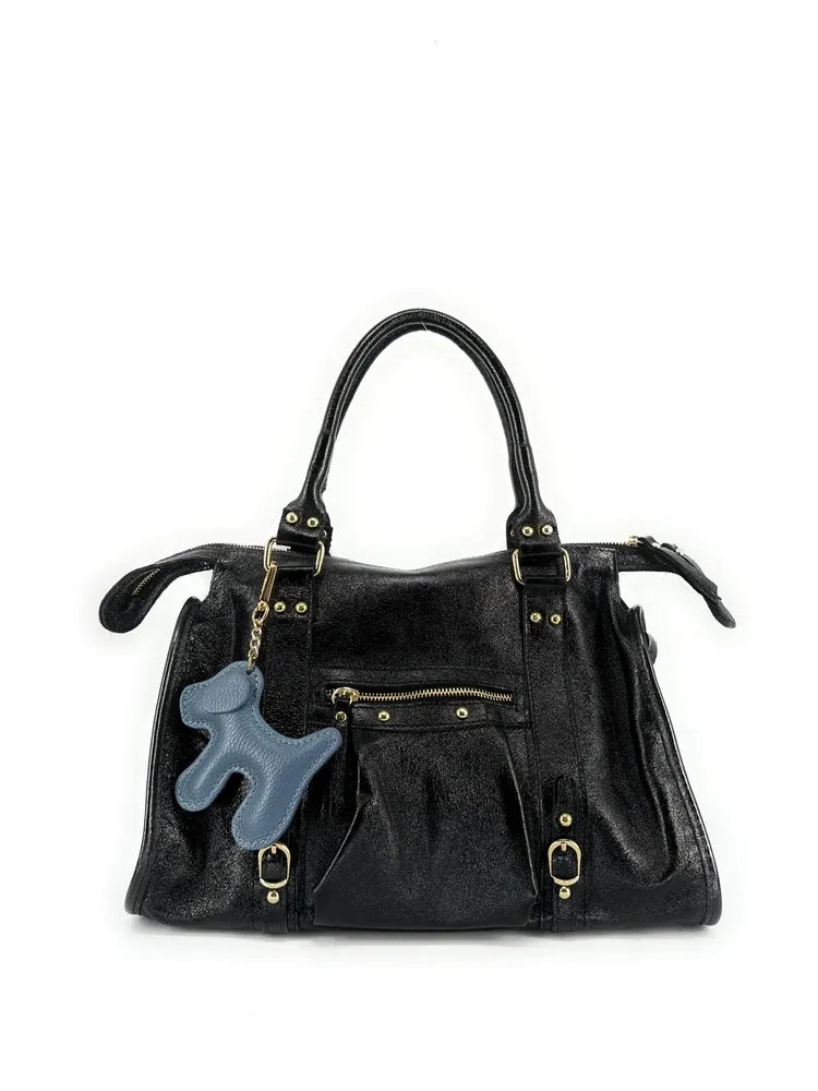 Porte-clés en cuir grainé WOUF Bleu glacier