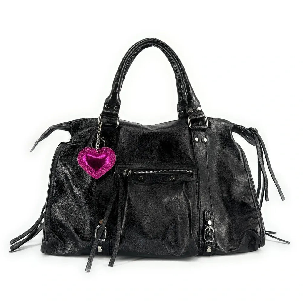 Porte-clés en cuir irisé COEUR GLOW Fuchsia irisé