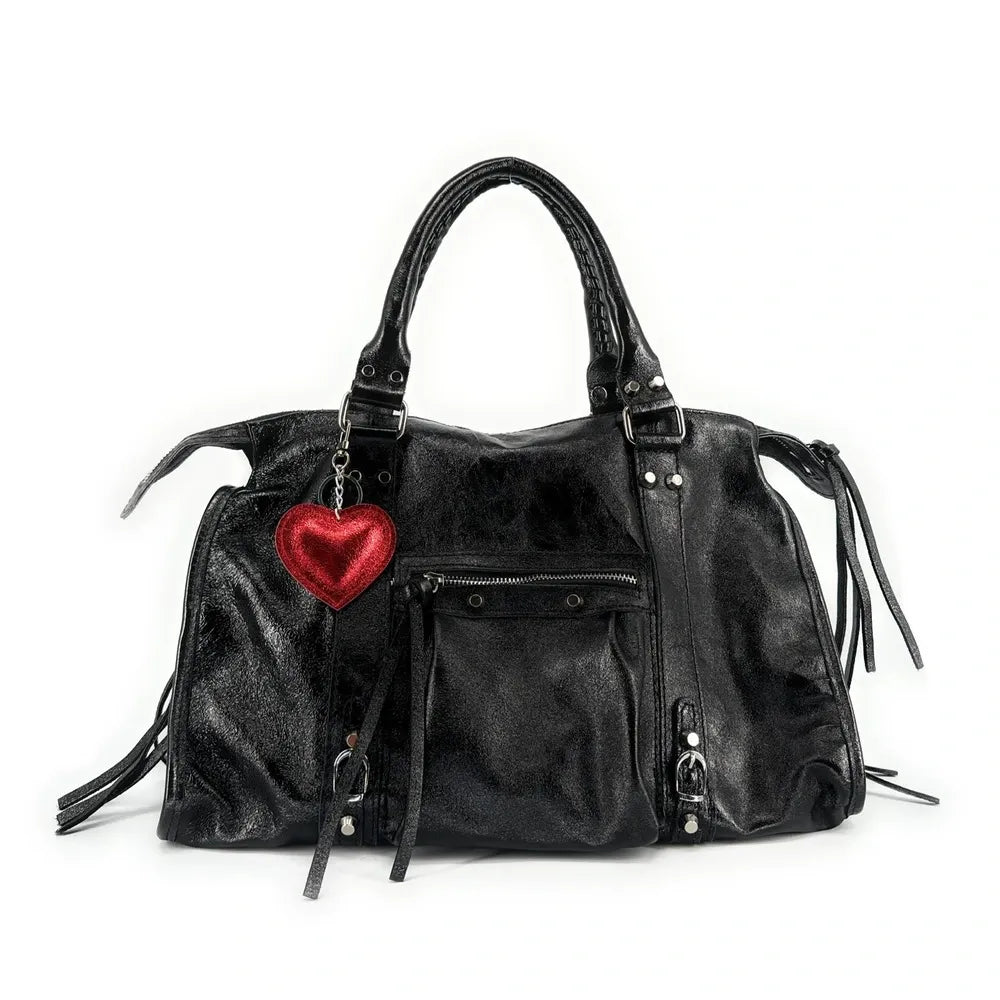 Porte-clés en cuir irisé COEUR GLOW Rouge irisé