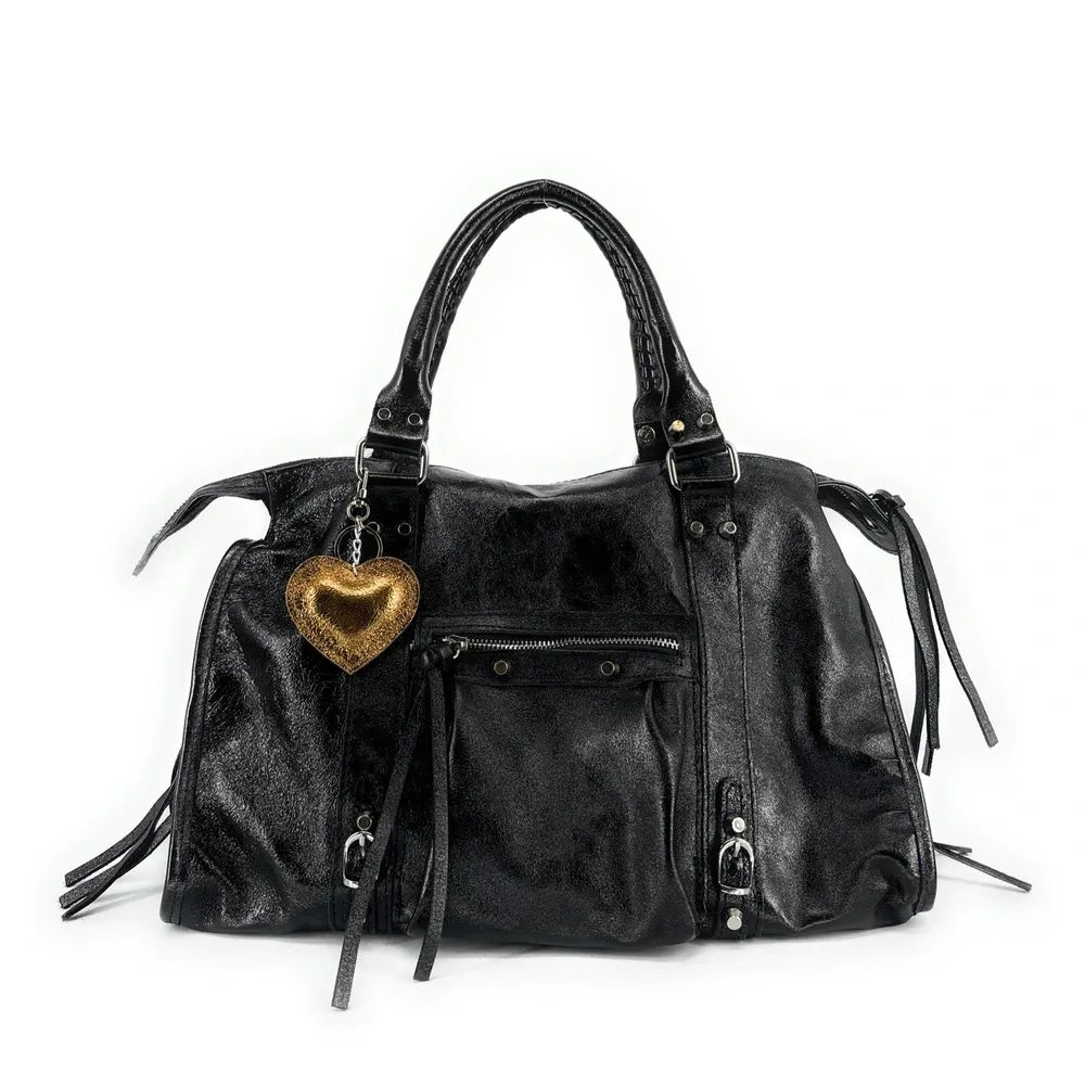 Porte-clés en cuir irisé COEUR GLOW Or vieilli